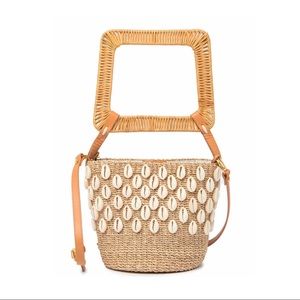 Aranaz Kaia Straw Bucket Bag, Natural NWT